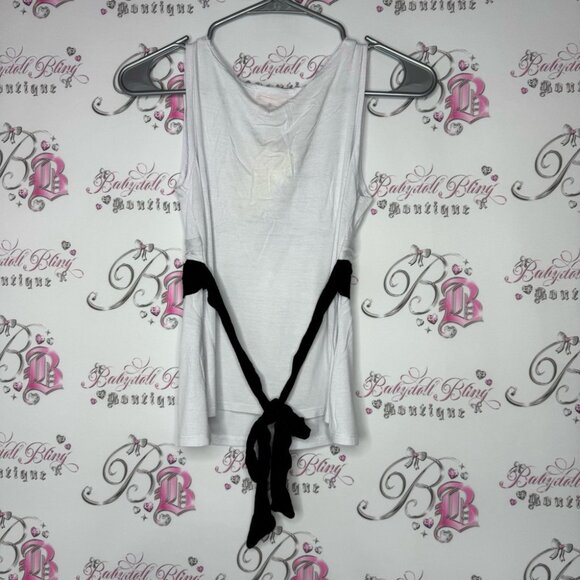 Pudding jeans tank top tie belt ribbon π black white y2k deadstock brand newπ - Picture 6 of 10